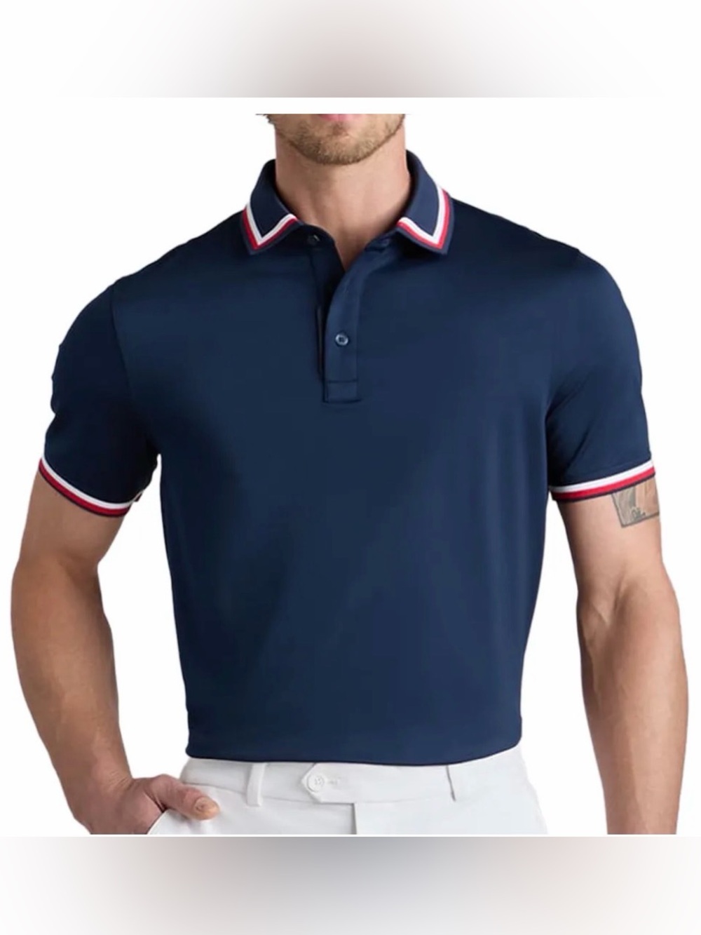 G/FORE Mens L Navy Tipped Performance Golf Polo Shirt Short Sleeve Sport